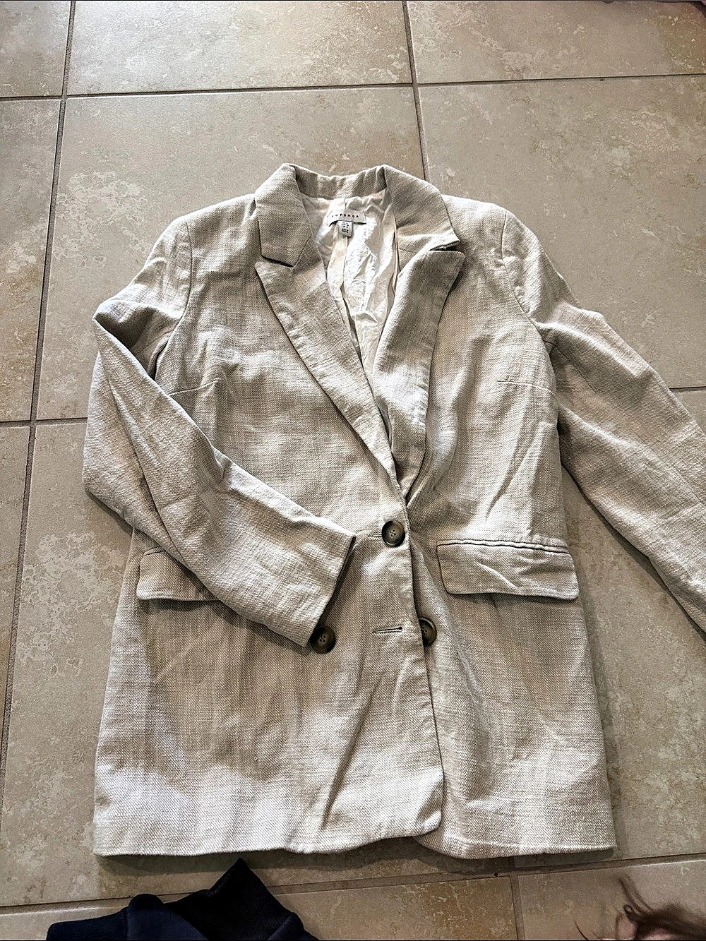 Topshop Linen-Texture Blazer in Beige Size 6